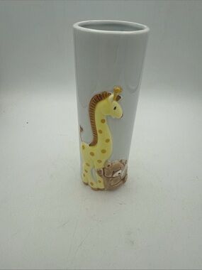 VTG 1984 FTDA Ceramic Bud Vase Raised Giraffe/ Teddy Bear Design Japan 7”